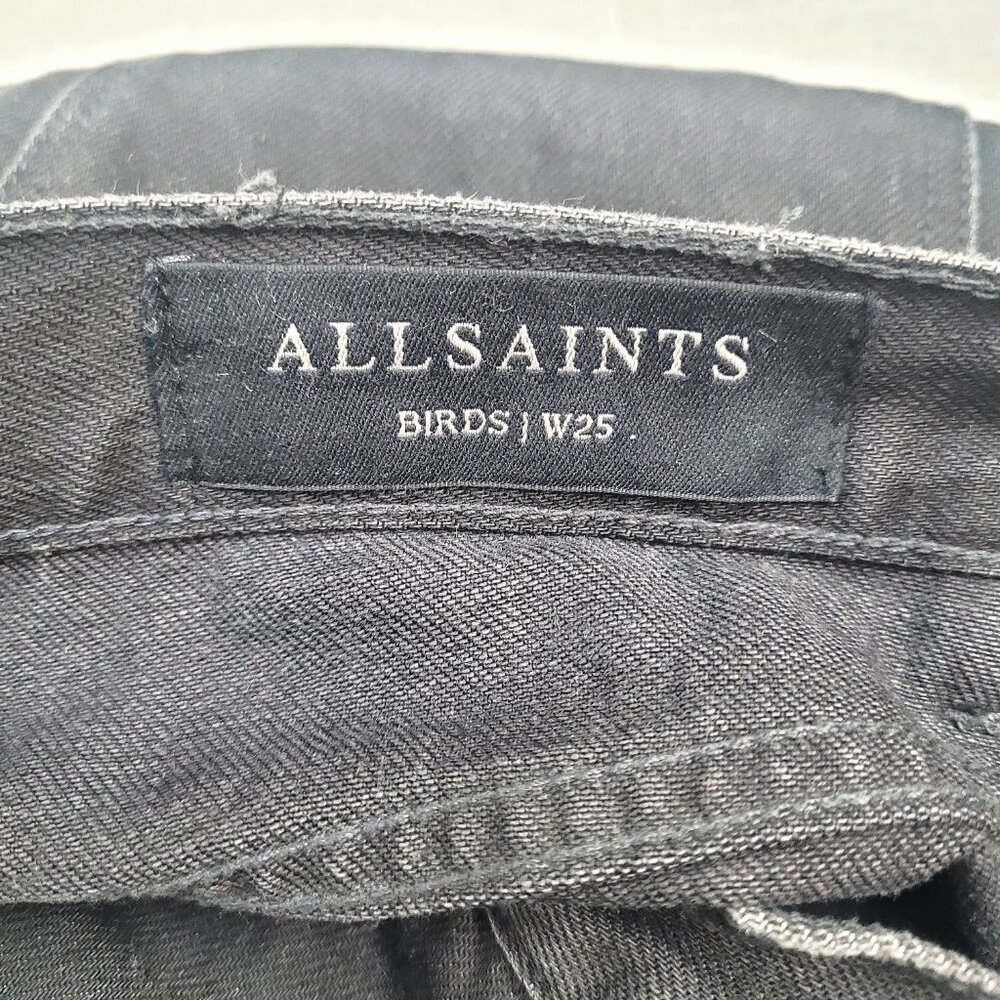 All Saints Bird Embroidered Black Cropped Jeans - Size 25 - Picture 9 of 11